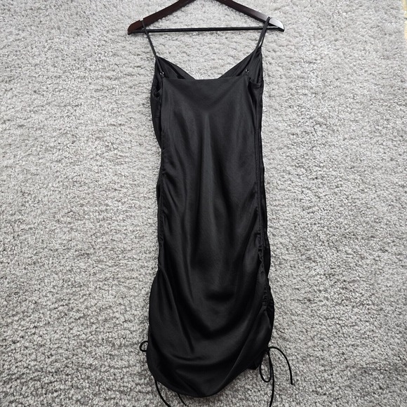 Zara Slip Dress Womens‎ Medium Black Satin Mini Drape Neck Tie Sides Night Out - Picture 9 of 13